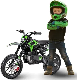 Kids Motorcycle 40cc Gas-Powered, 4-Stroke Mini Dirt Bike for Ages 7-12, Off-Road Pit Bike, 19 mph Max Speed, 10" Wheels, Pull Start, EPA Approved, Green & Black