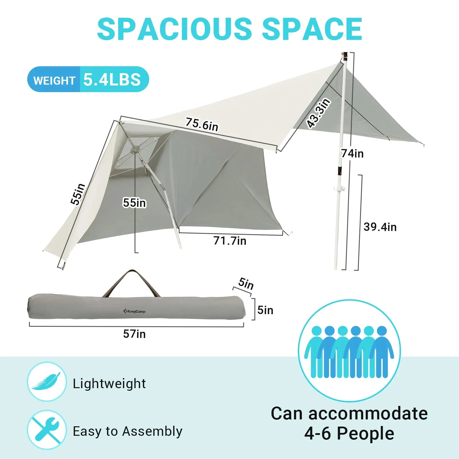 King Camp Beach Umbrella Tent Sun Shelter for Outdoor Camping and Fishing