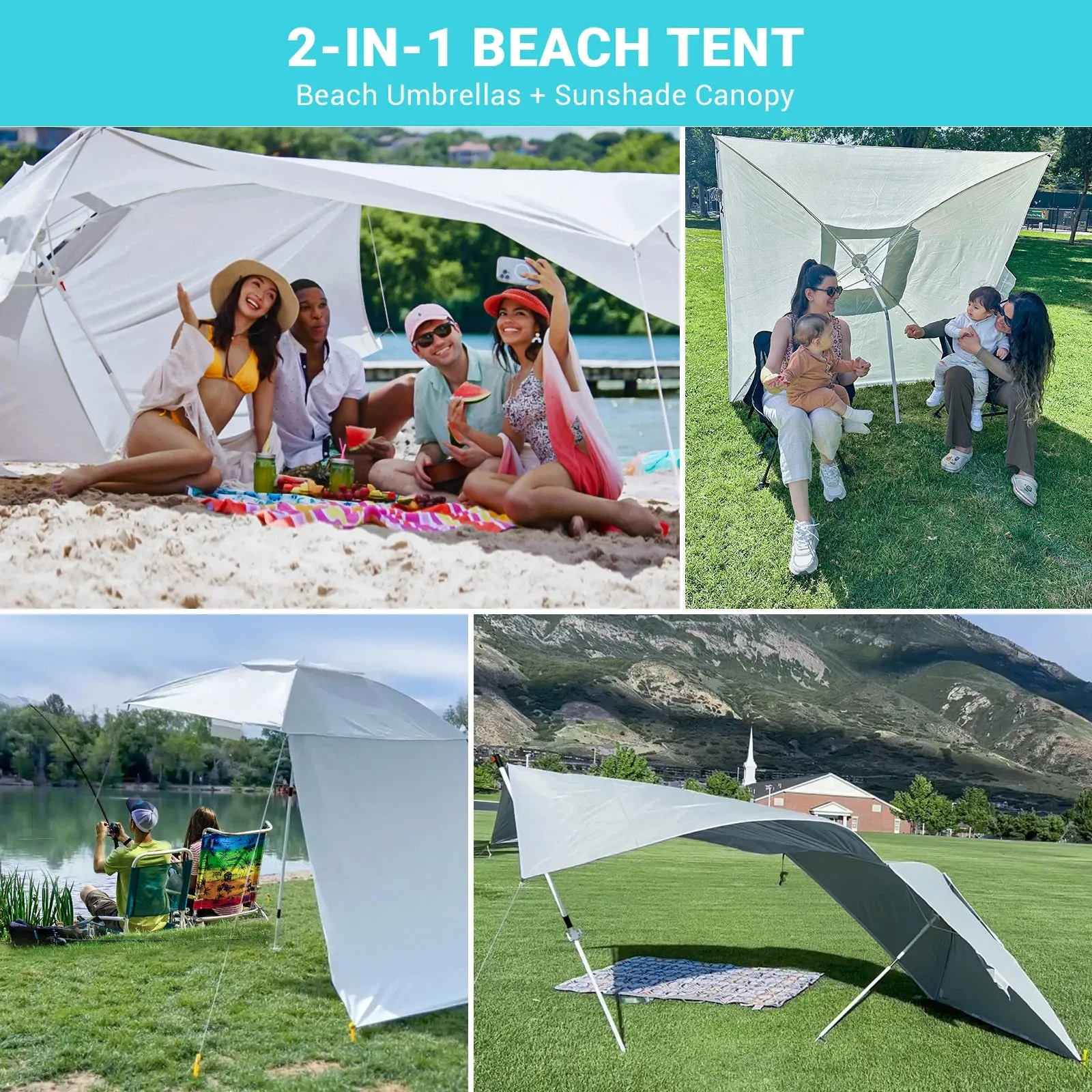 King Camp Beach Umbrella Tent Sun Shelter for Outdoor Camping and Fishing