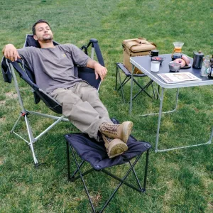 KingCamp Portable Swing Recliner Chair   Padded Camping Footrest Bundle