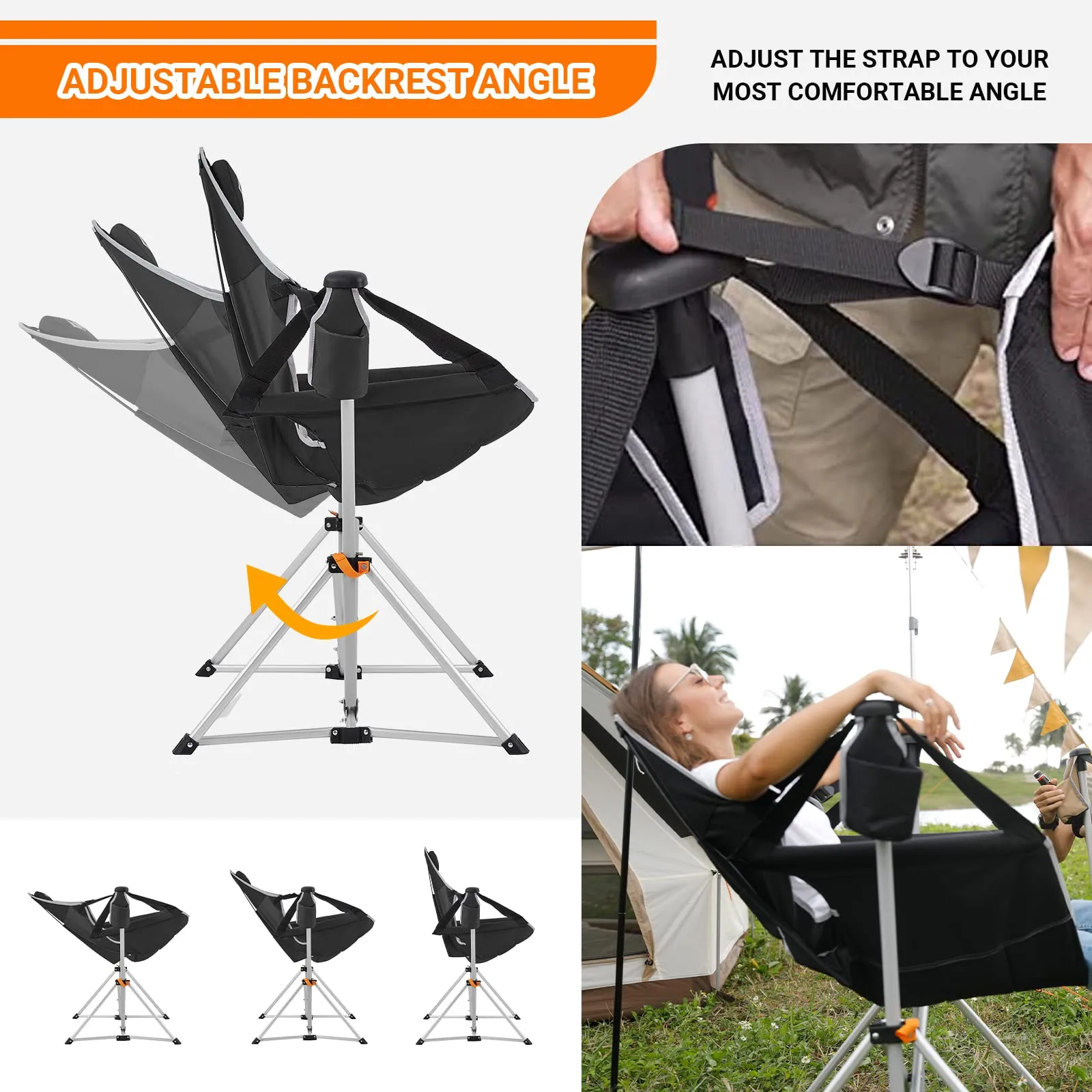 KingCamp Portable Swing Recliner Chair   Padded Camping Footrest Bundle
