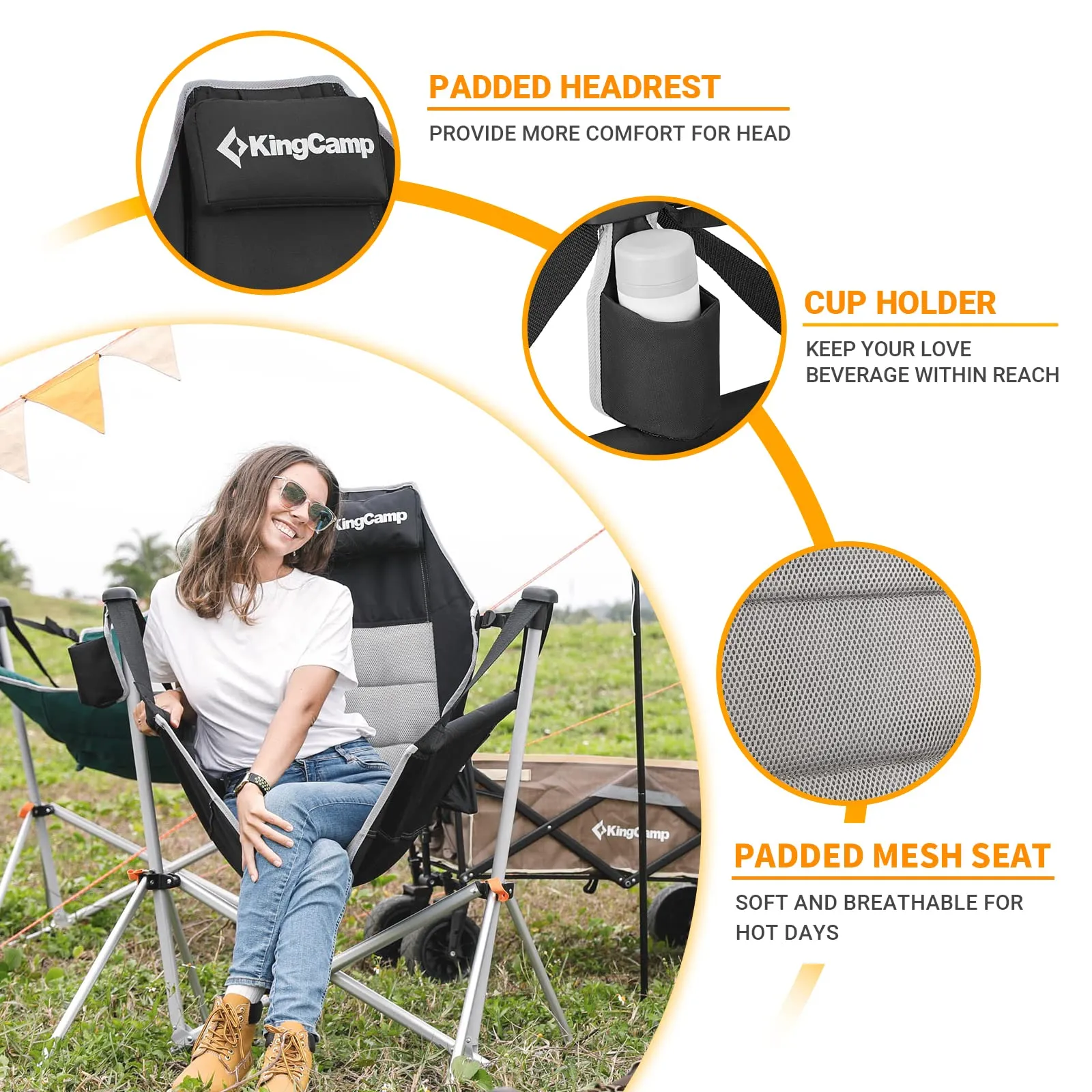 KingCamp Portable Swing Recliner Chair   Padded Camping Footrest Bundle