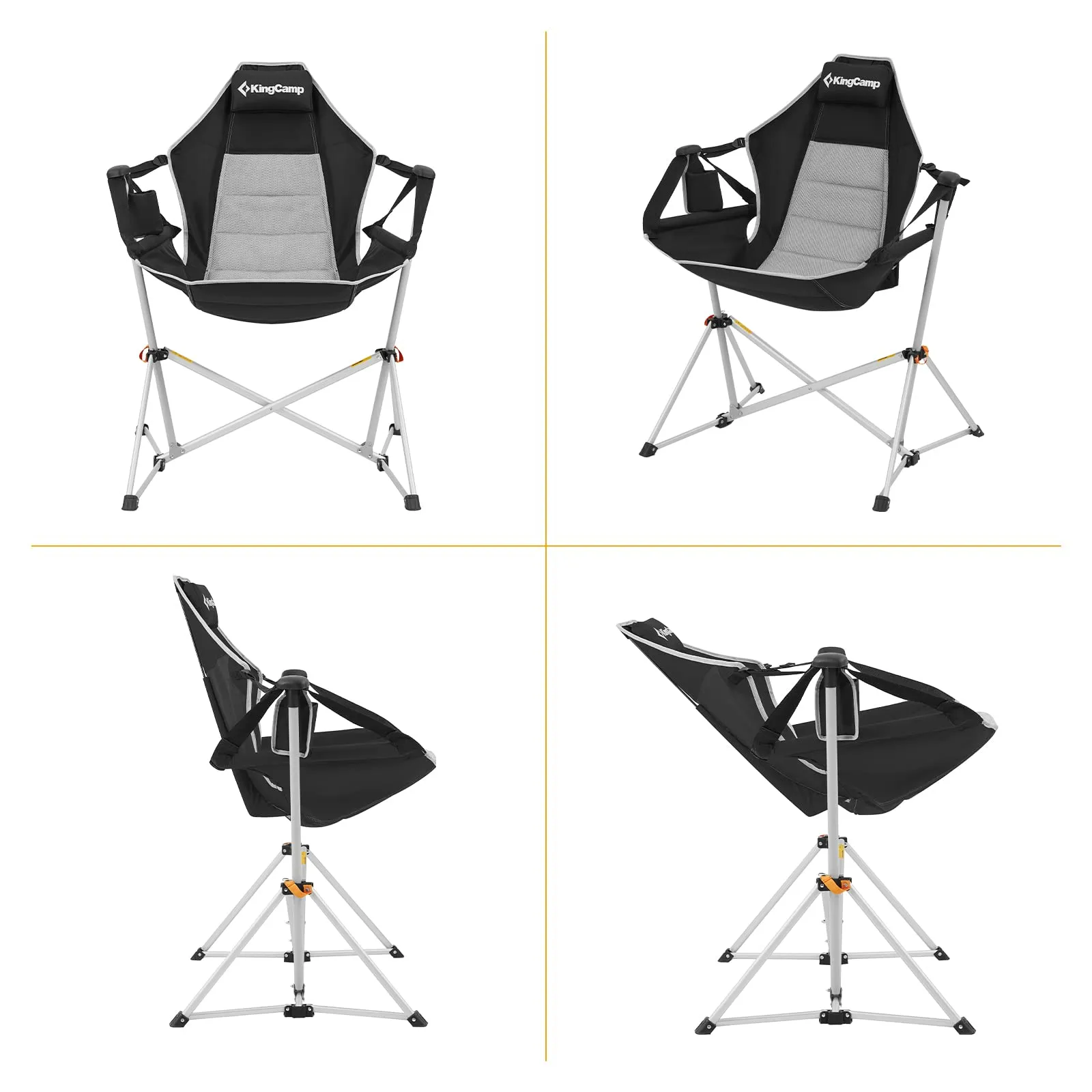 KingCamp Portable Swing Recliner Chair   Padded Camping Footrest Bundle