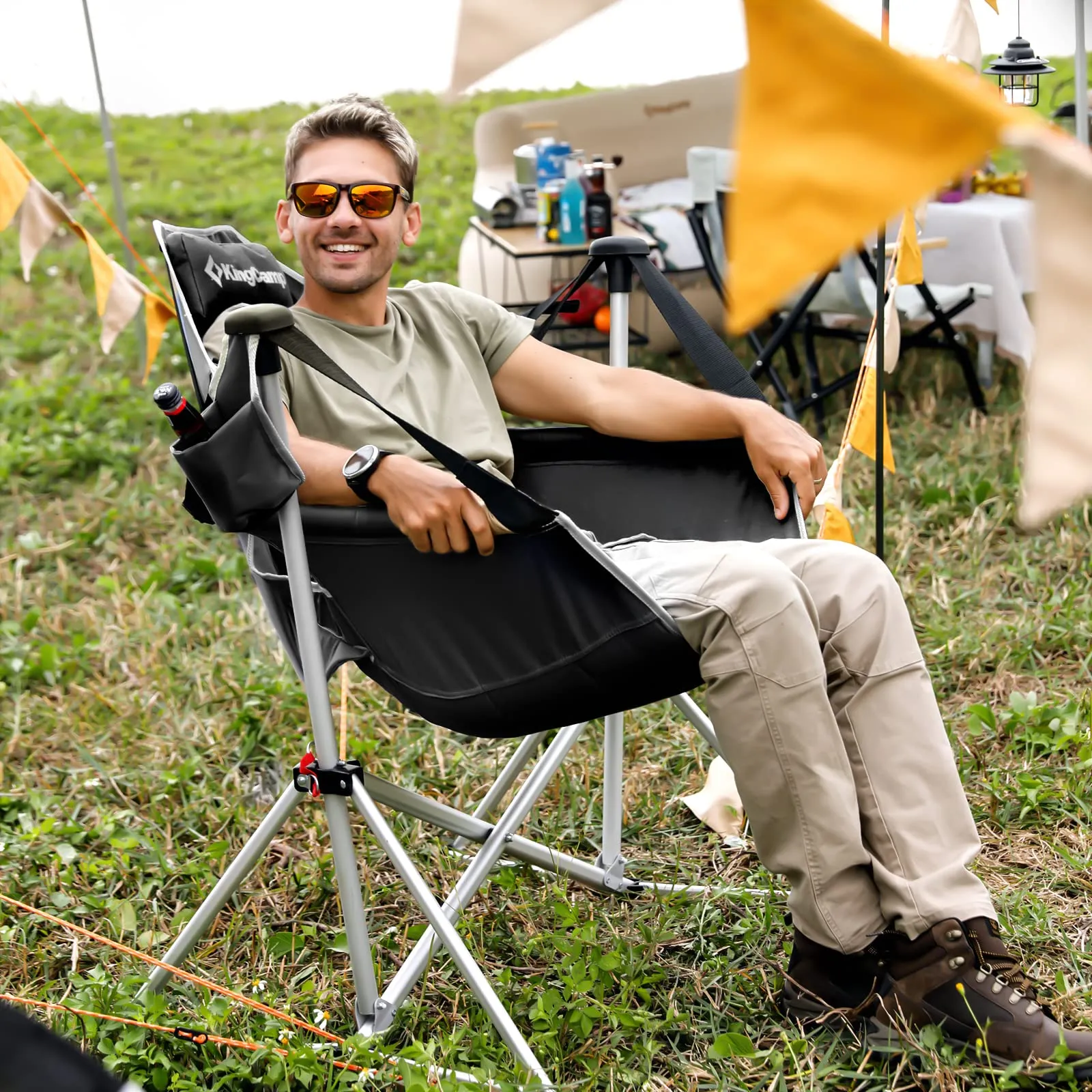 KingCamp Portable Swing Recliner Chair   Padded Camping Footrest Bundle