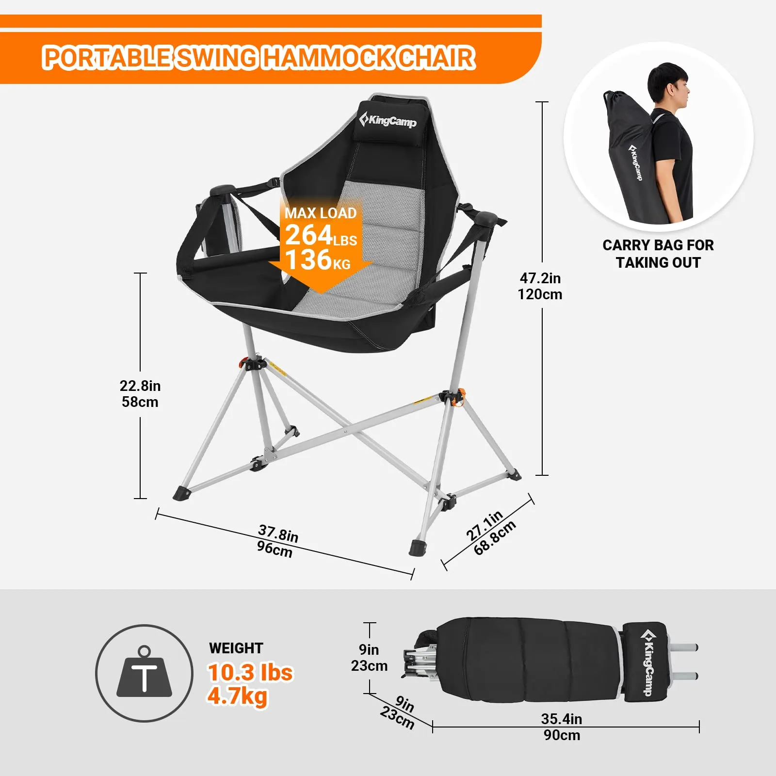 KingCamp Portable Swing Recliner Chair   Padded Camping Footrest Bundle