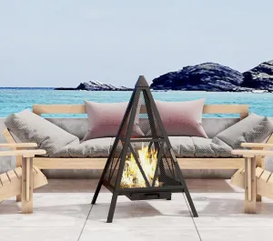Kingson Pyramid Shape Heavy-Duty Steel Mesh Outdoor Fire Pit Includes Poker High-Temperature Powder-Coated Finish Durable Patio Fireplace for Gatherings & Entertainment