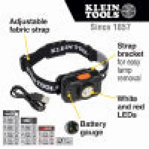 Klein Rechargeable 2-Color LED Headlamp with Adjustable Strap 56414