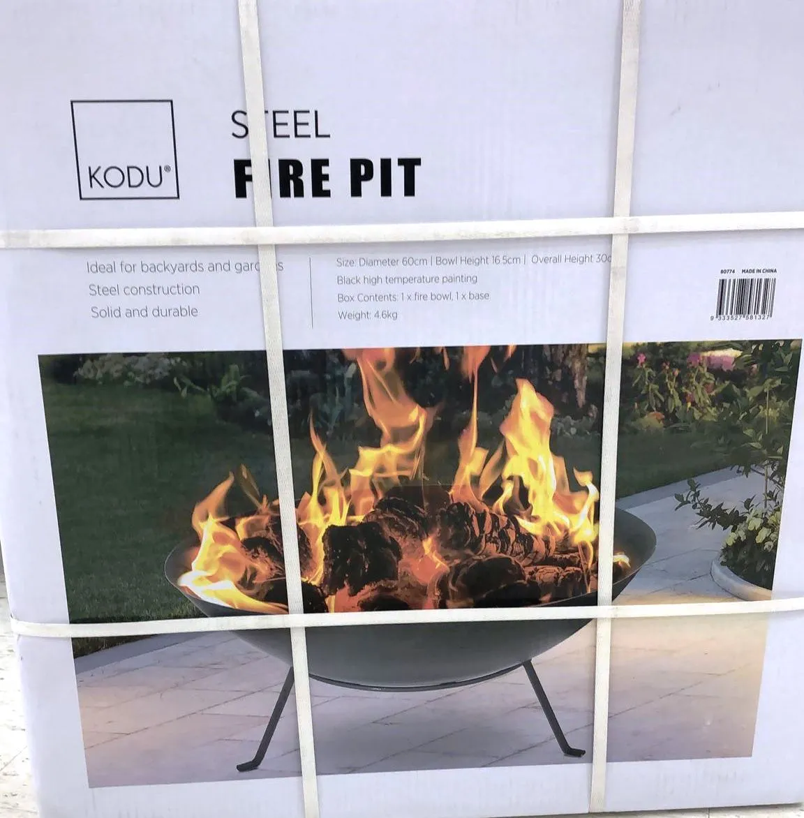 Kodu 60 cm Large Steel Fire Pit - Black  /Ideal For Backyards & Gardens