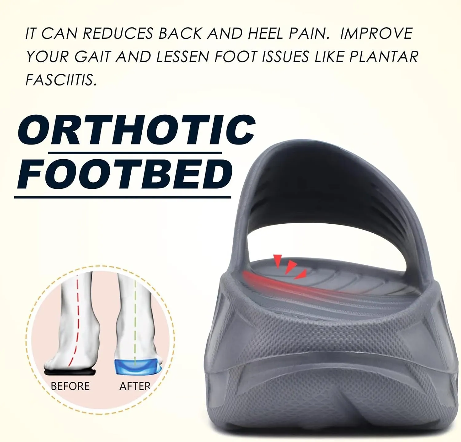 KuaiLu Mens Recovery Sandals Orthotic Thick Cushion Open Toe Sport Slides, Reduces Stress on Feet With Comfortable Plantar Fasciitis, Joints & Back Post-Exercise