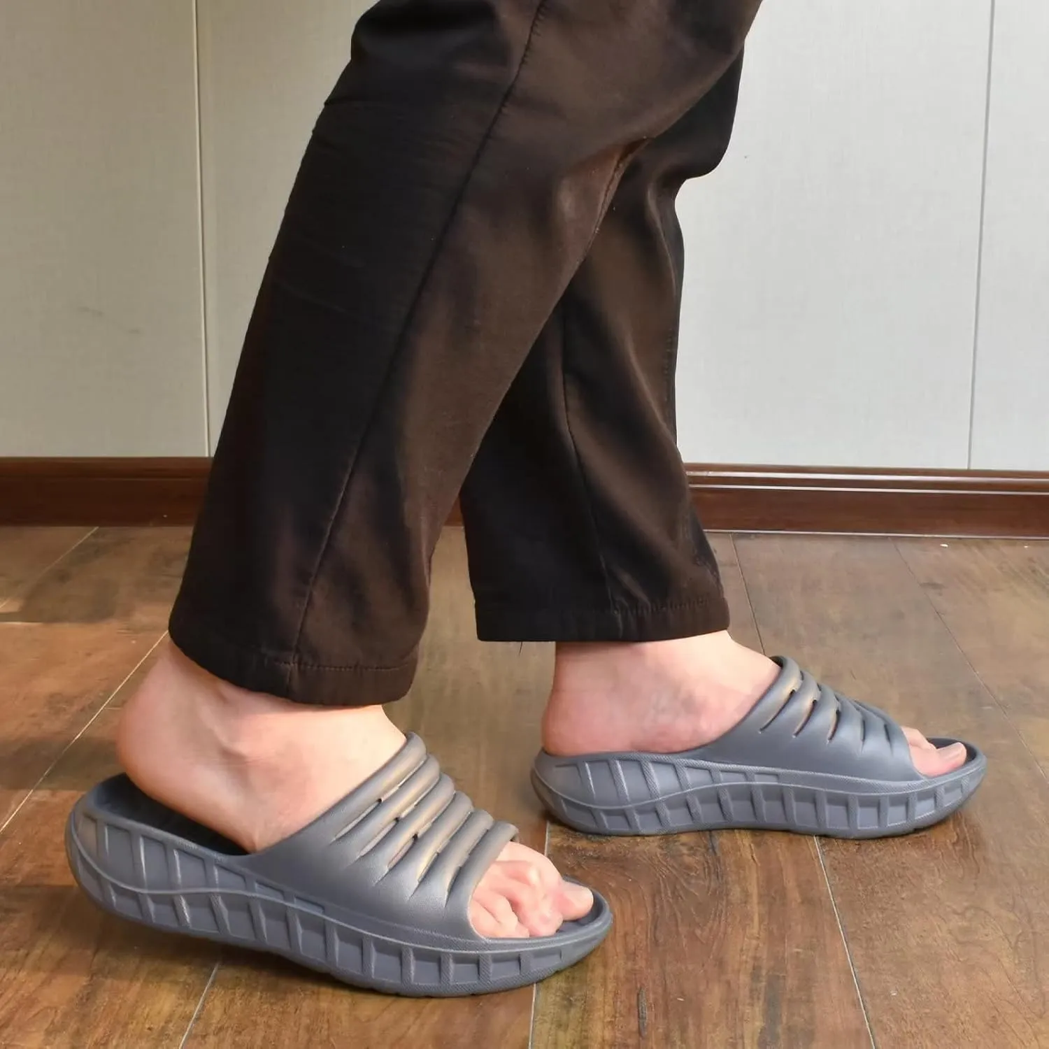 KuaiLu Mens Recovery Sandals Orthotic Thick Cushion Open Toe Sport Slides, Reduces Stress on Feet With Comfortable Plantar Fasciitis, Joints & Back Post-Exercise