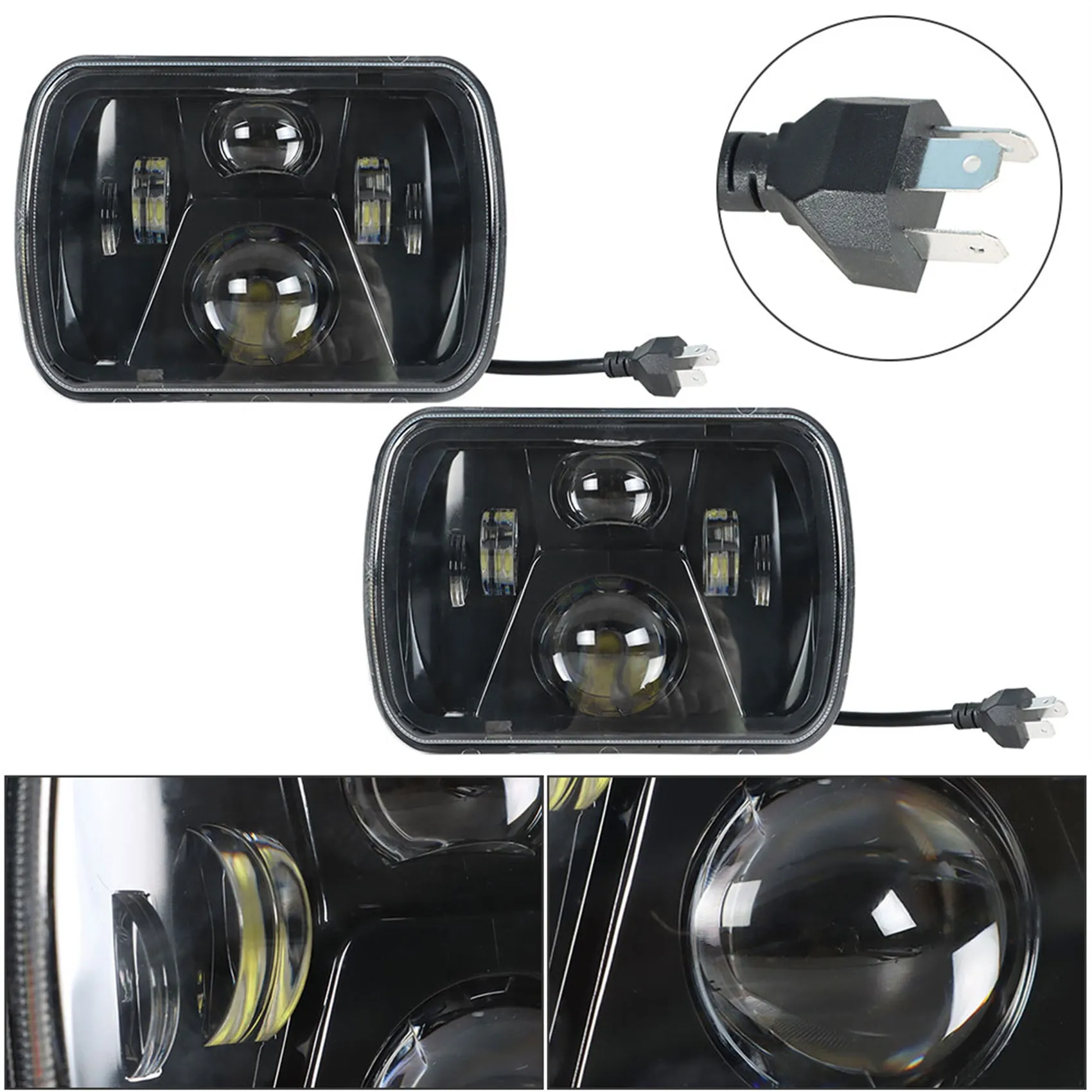 labwork 5x7 7x6 LED Headlight Hi-Lo Beam Halo DRL Left and Right For Jeep Cherokee XJ YJ