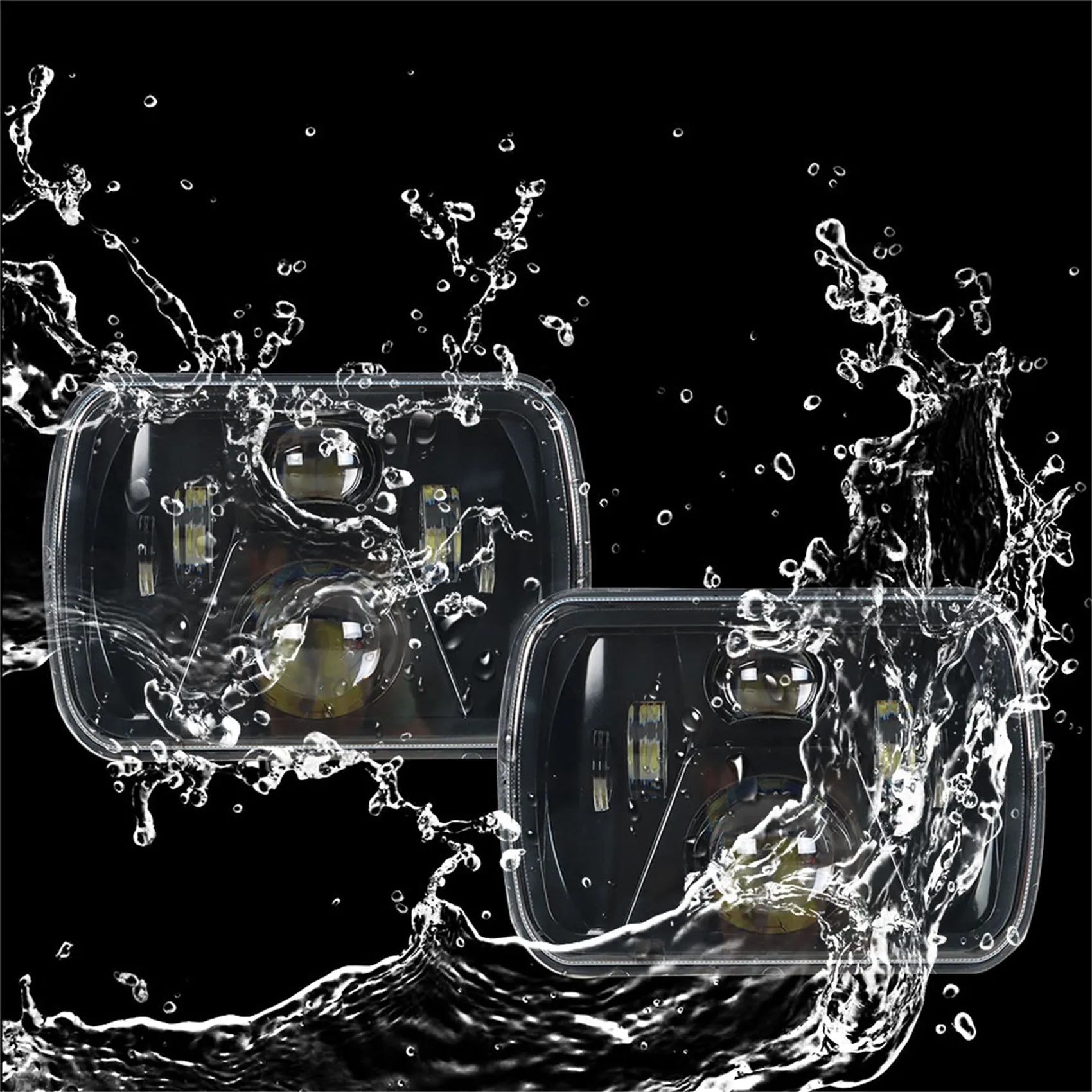 labwork 5x7 7x6 LED Headlight Hi-Lo Beam Halo DRL Left and Right For Jeep Cherokee XJ YJ
