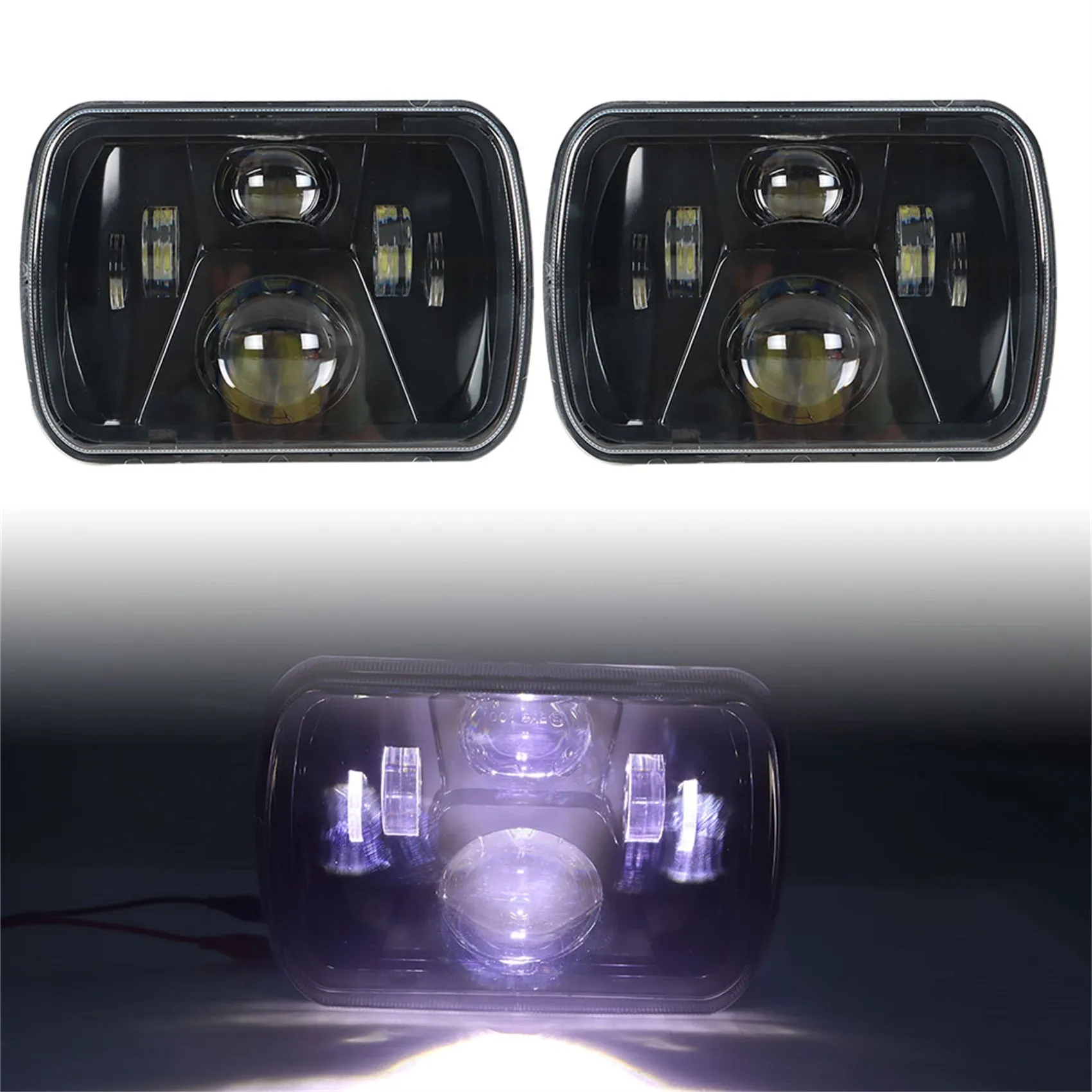 labwork 5x7 7x6 LED Headlight Hi-Lo Beam Halo DRL Left and Right For Jeep Cherokee XJ YJ