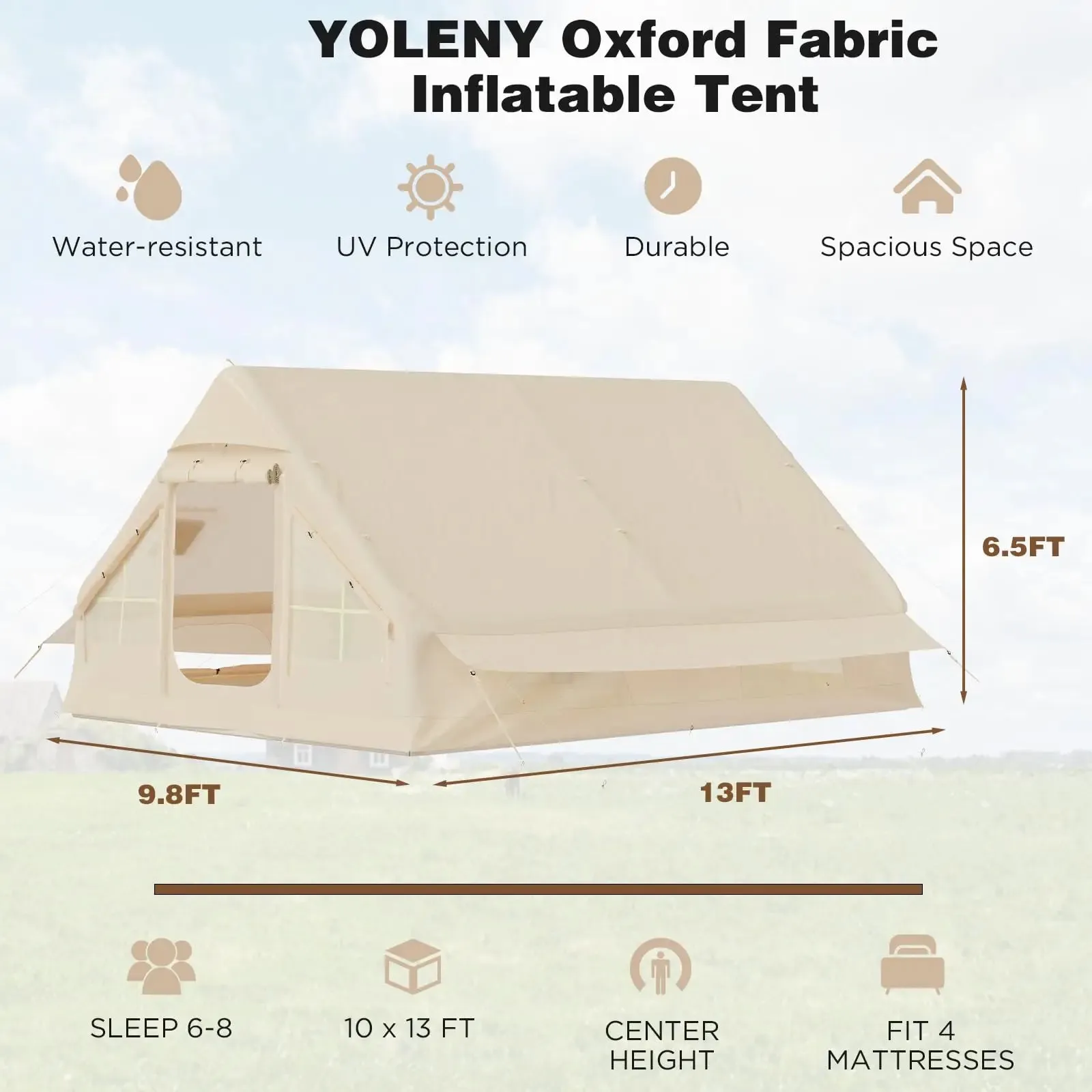 Large 4 Season Inflatable Camping Tent for 8 to 10 People
