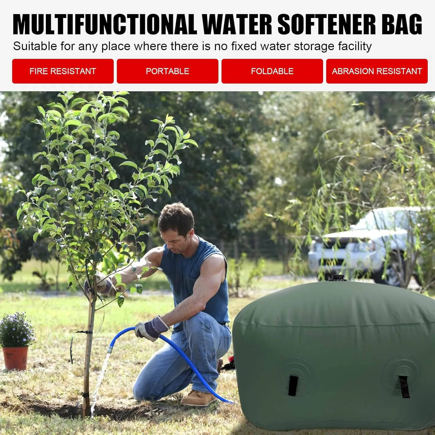 Large Capacity Water Storage Bladder 500L/132Gal Portable Water Tank Foldable Soft Water Bag for Gardening, Drought Resistance, Fire Prevention, Emergency Water, Agricultural Irrigation