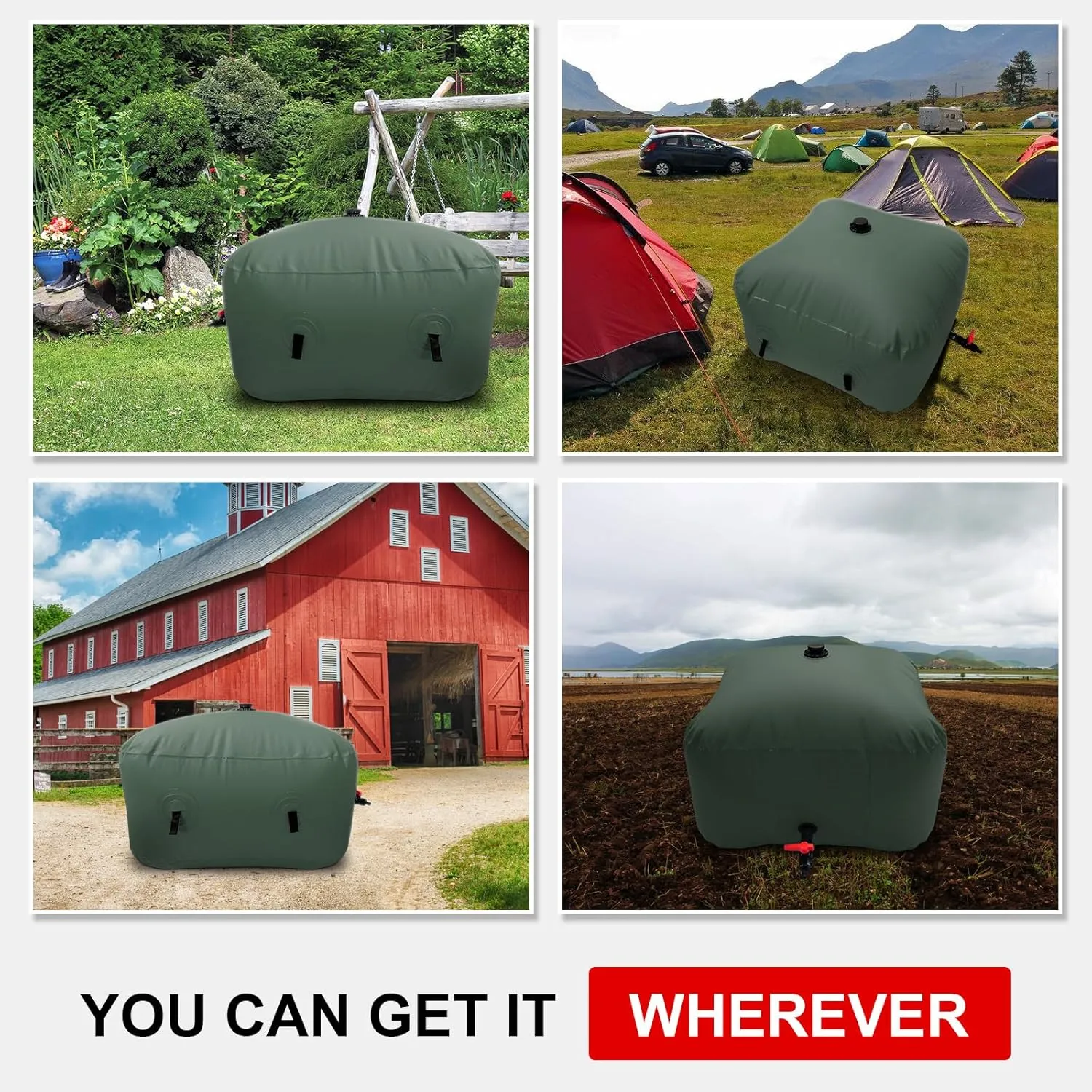 Large Capacity Water Storage Bladder 500L/132Gal Portable Water Tank Foldable Soft Water Bag for Gardening, Drought Resistance, Fire Prevention, Emergency Water, Agricultural Irrigation