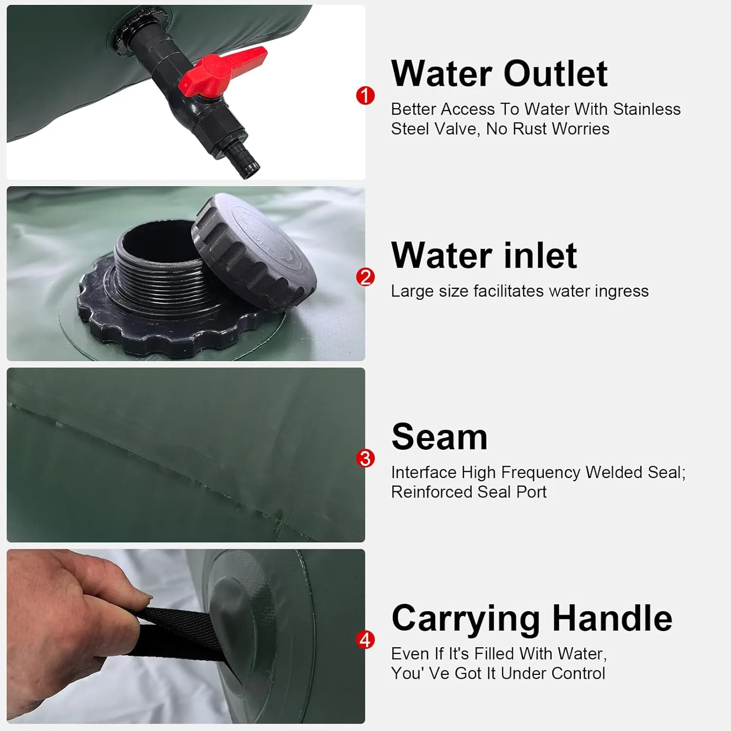Large Capacity Water Storage Bladder 500L/132Gal Portable Water Tank Foldable Soft Water Bag for Gardening, Drought Resistance, Fire Prevention, Emergency Water, Agricultural Irrigation