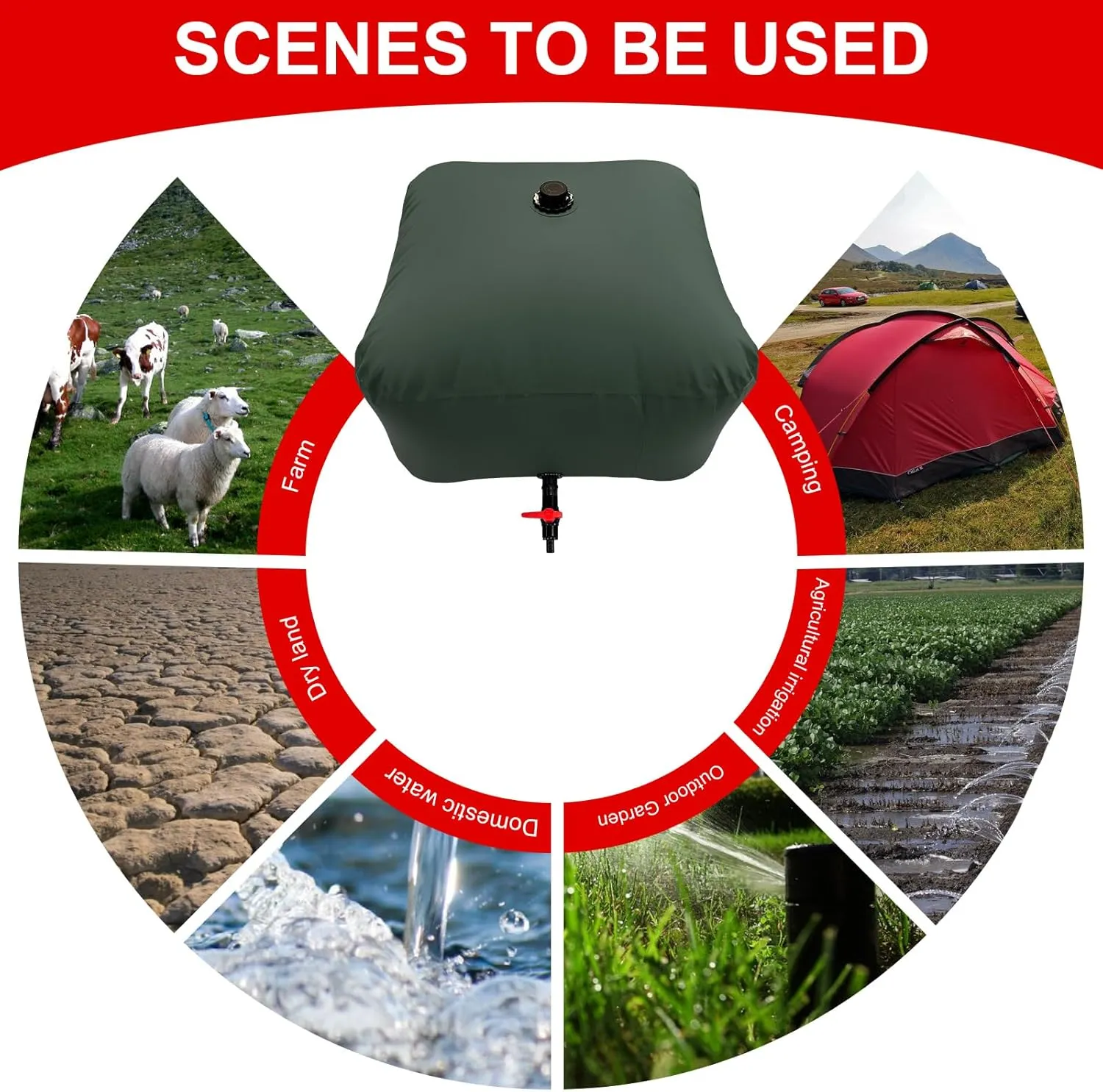 Large Capacity Water Storage Bladder 500L/132Gal Portable Water Tank Foldable Soft Water Bag for Gardening, Drought Resistance, Fire Prevention, Emergency Water, Agricultural Irrigation