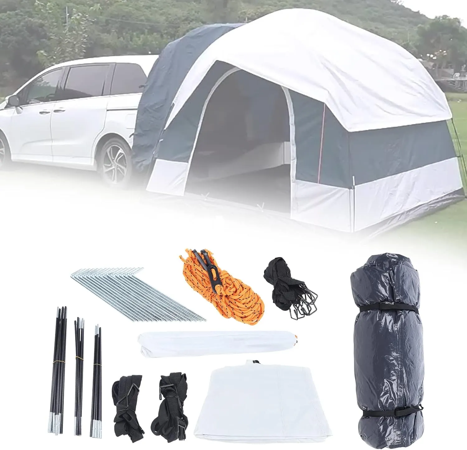 Large Space, Outdoor Car Tent, 4-Person Family Dome Tent, Quick Setup, Ideal for Camping, Adventure, and Family Outings 98.43 * 98.43 * 78.74inch (White Green)