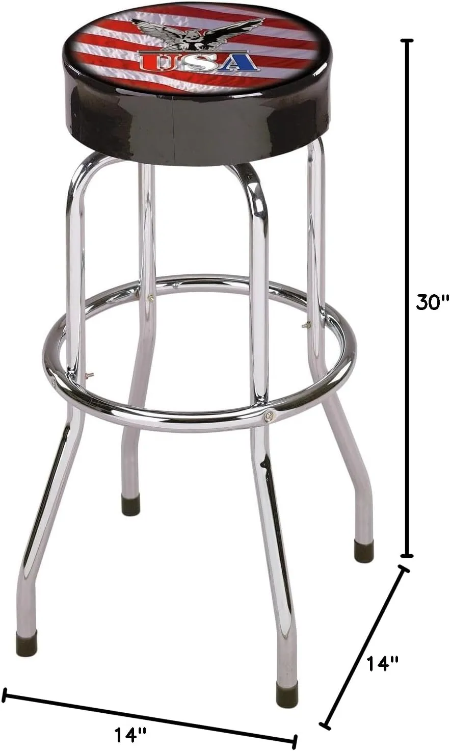 LARIN STUSA-1 USA Eagle Shop Stool - Swivel Padded Vinyl Seat, Chrome Legs, Patriotic Design - Perfect for Workshops, Garages, and More!