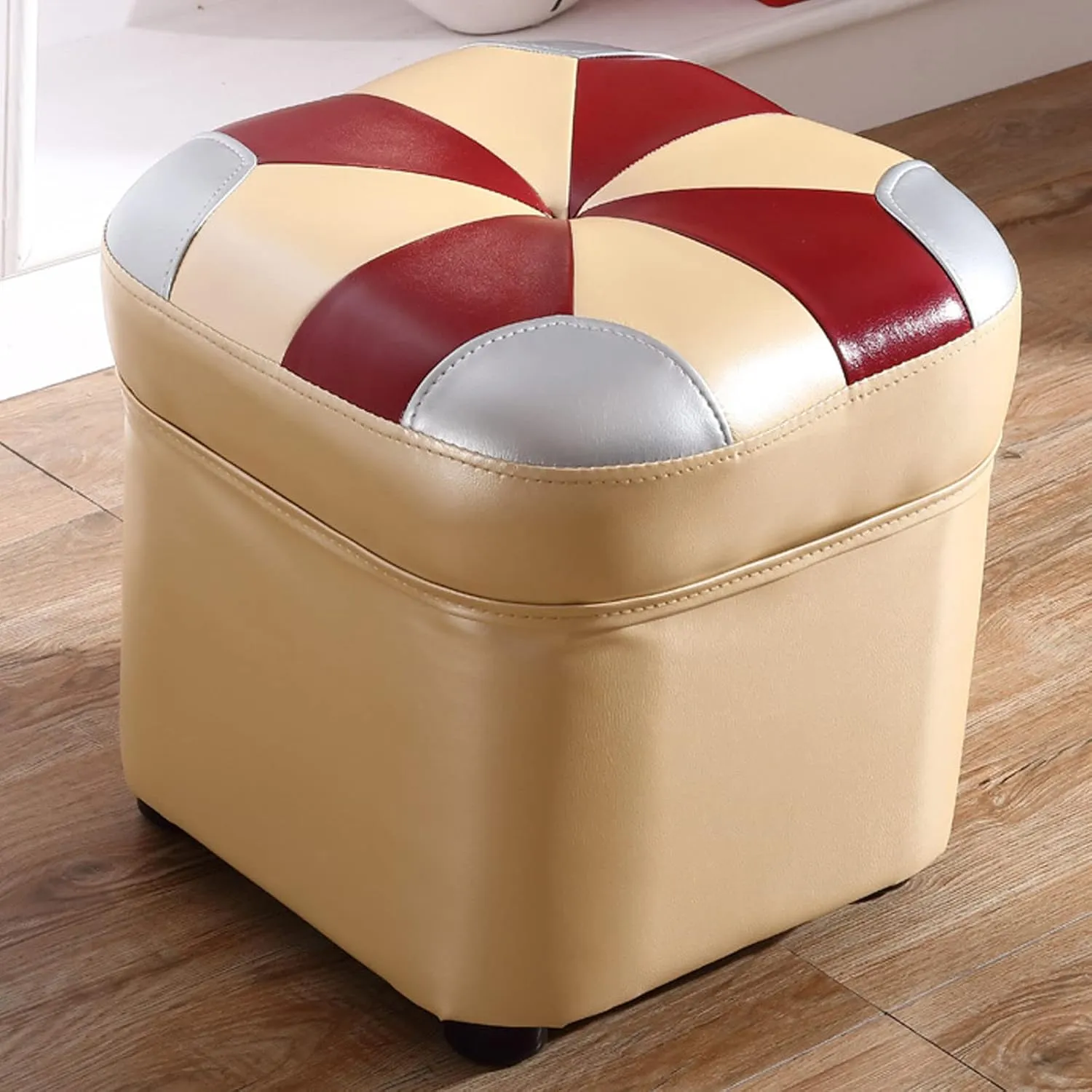 Leather Square Ottoman Petaloid Foot Rest for Living Room Bedroom,Sofa Low Stool Padded Seat,Cowhide Footstool Home Decor-D-14.2 * 15Inch