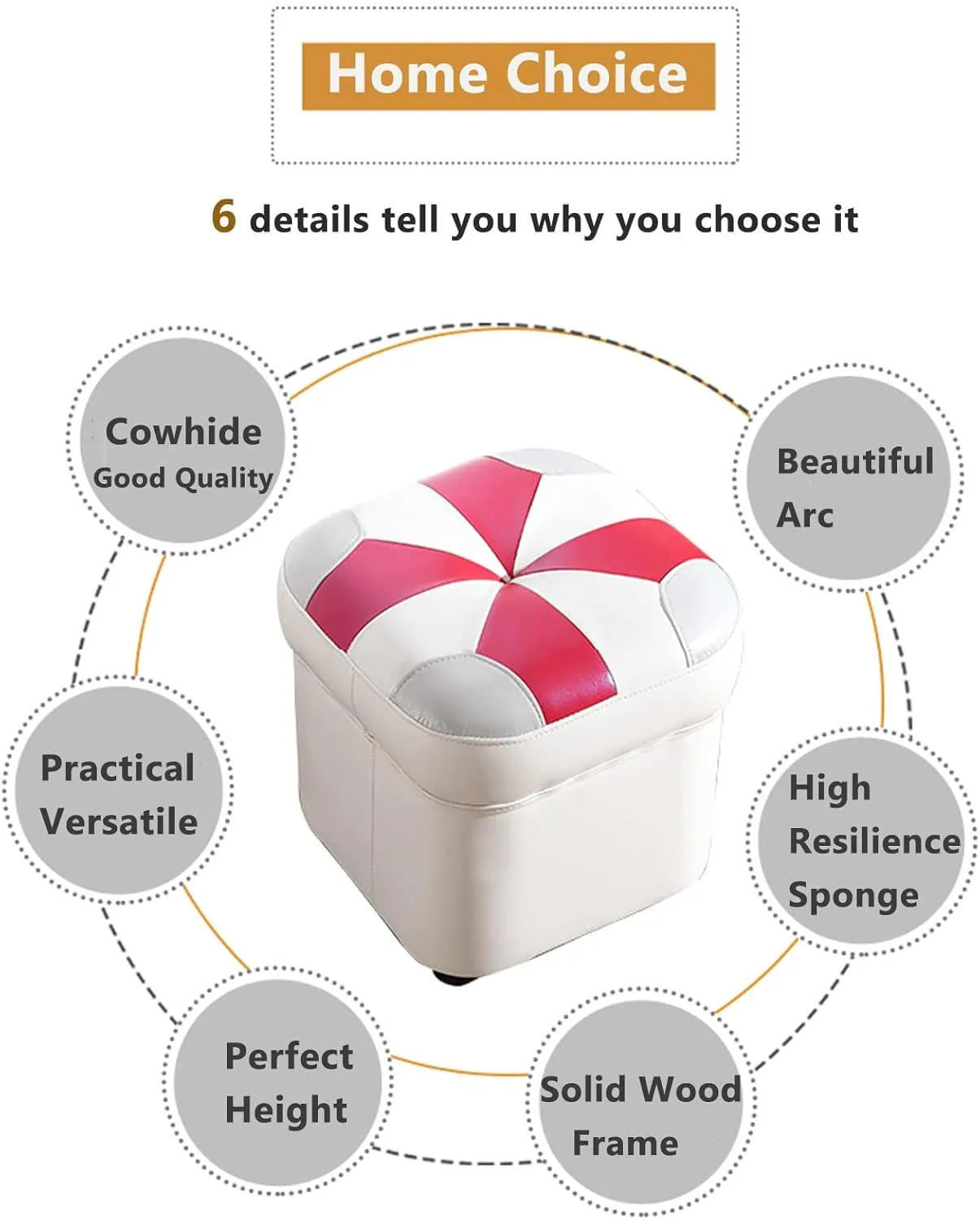 Leather Square Ottoman Petaloid Foot Rest for Living Room Bedroom,Sofa Low Stool Padded Seat,Cowhide Footstool Home Decor-D-14.2 * 15Inch
