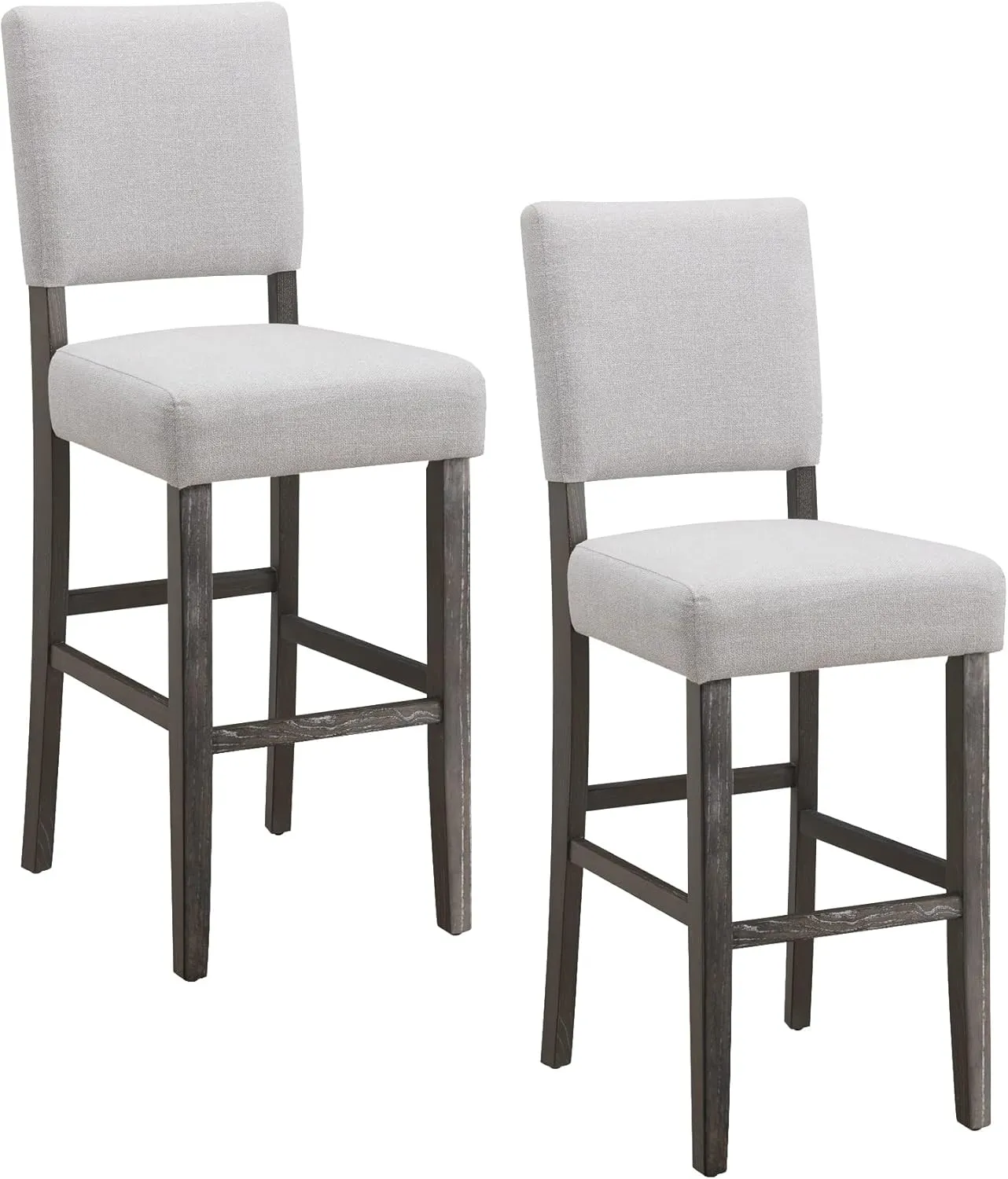 Leick Home 10087-BBHG Upholstered Back Bar Height Stool with Wood Base, Set of 2, for Elevated Kitchen Counters, High Top Tables, and Bars, Blackbean and Heather Gray