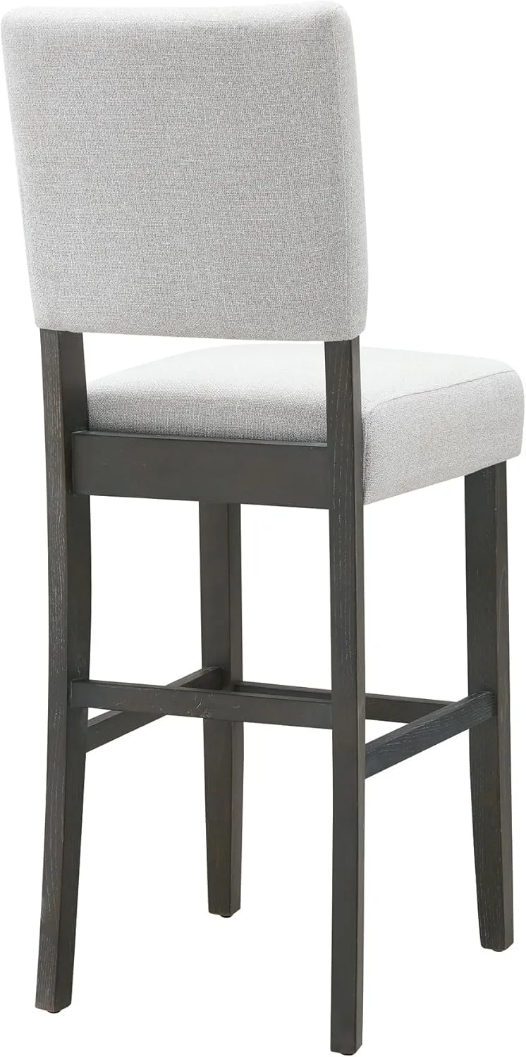 Leick Home 10087-BBHG Upholstered Back Bar Height Stool with Wood Base, Set of 2, for Elevated Kitchen Counters, High Top Tables, and Bars, Blackbean and Heather Gray