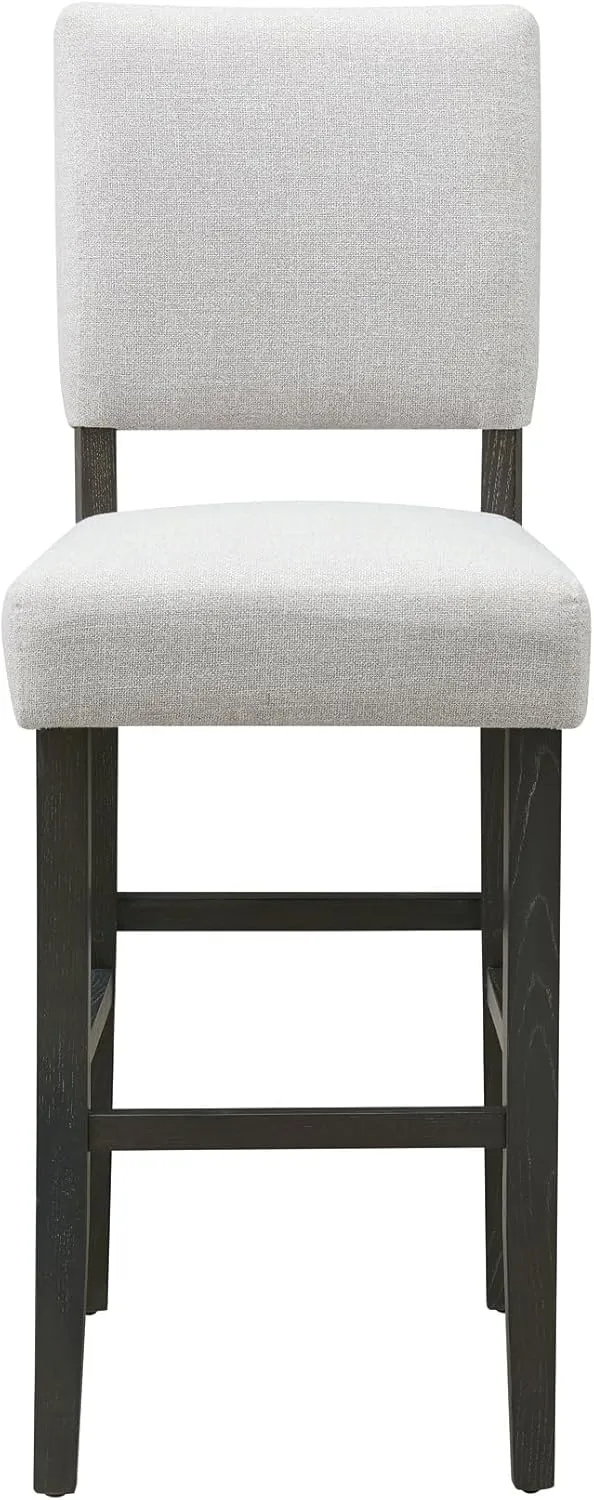 Leick Home 10087-BBHG Upholstered Back Bar Height Stool with Wood Base, Set of 2, for Elevated Kitchen Counters, High Top Tables, and Bars, Blackbean and Heather Gray