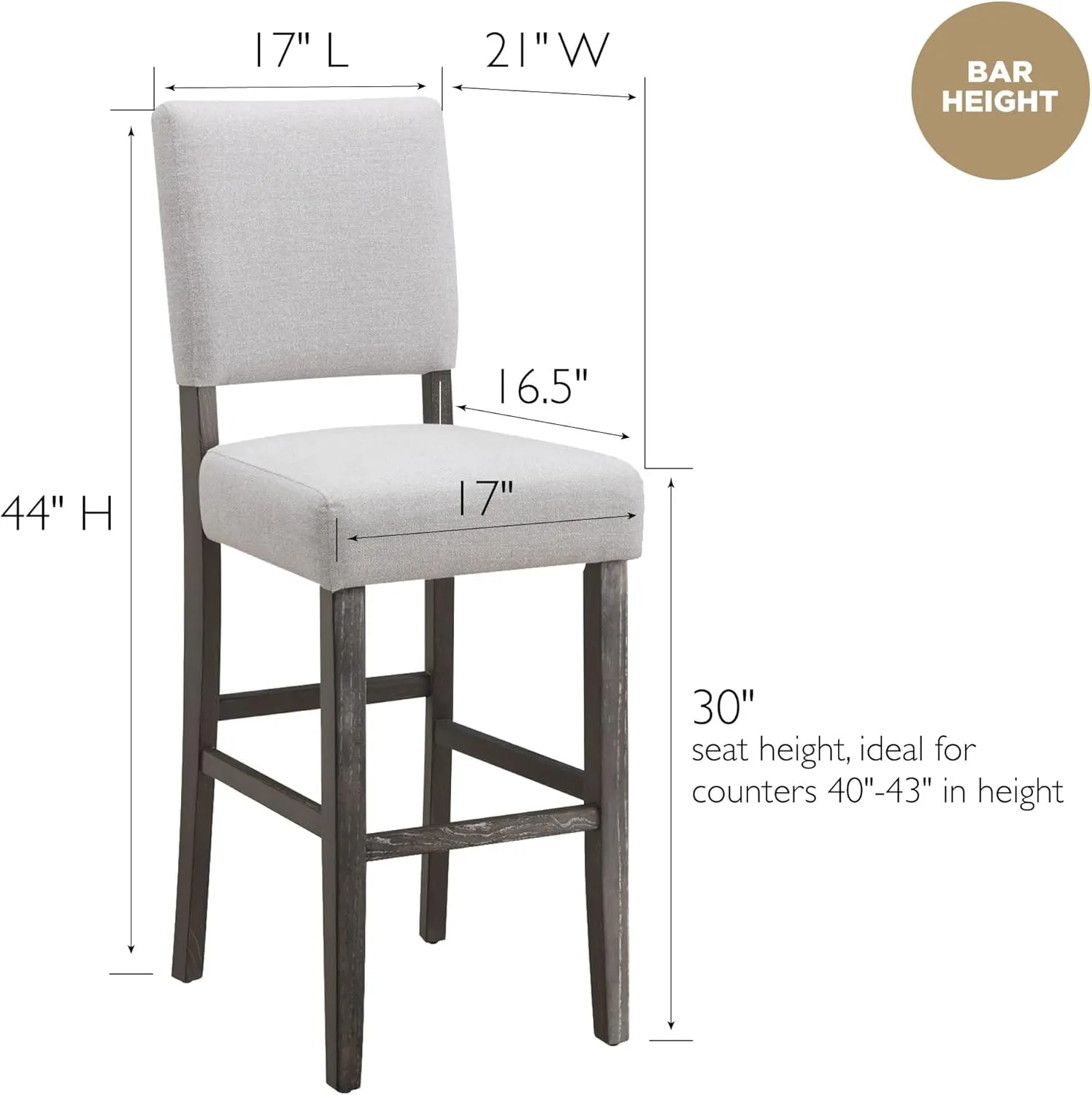 Leick Home 10087-BBHG Upholstered Back Bar Height Stool with Wood Base, Set of 2, for Elevated Kitchen Counters, High Top Tables, and Bars, Blackbean and Heather Gray