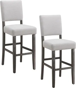 Leick Home 10087-BBHG Upholstered Back Bar Height Stool with Wood Base, Set of 2, for Elevated Kitchen Counters, High Top Tables, and Bars, Blackbean and Heather Gray
