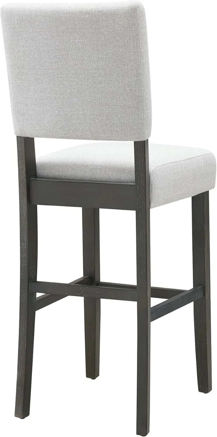 Leick Home 10087-BBHG Upholstered Back Bar Height Stool with Wood Base, Set of 2, for Elevated Kitchen Counters, High Top Tables, and Bars, Blackbean and Heather Gray
