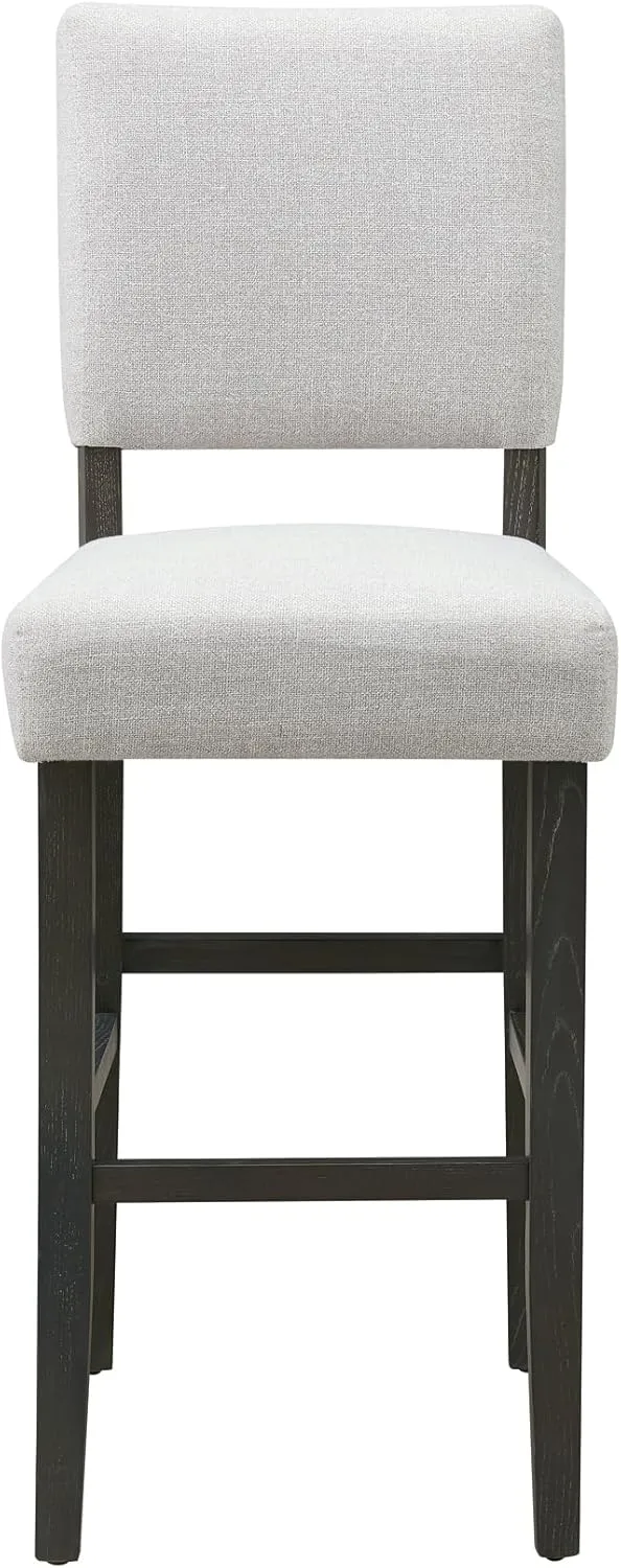 Leick Home 10087-BBHG Upholstered Back Bar Height Stool with Wood Base, Set of 2, for Elevated Kitchen Counters, High Top Tables, and Bars, Blackbean and Heather Gray