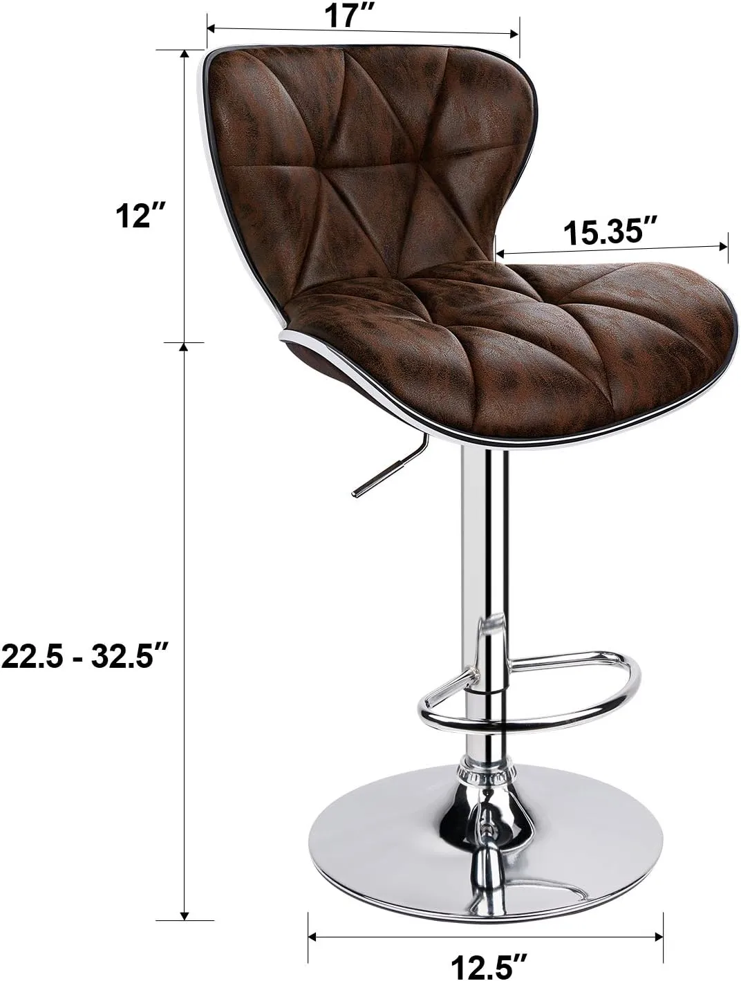 Leopard Shell Back Adjustable Swivel Bar Stools, Padded with Back, Set of 2 (Brown-Hot-Stamping Cloth)