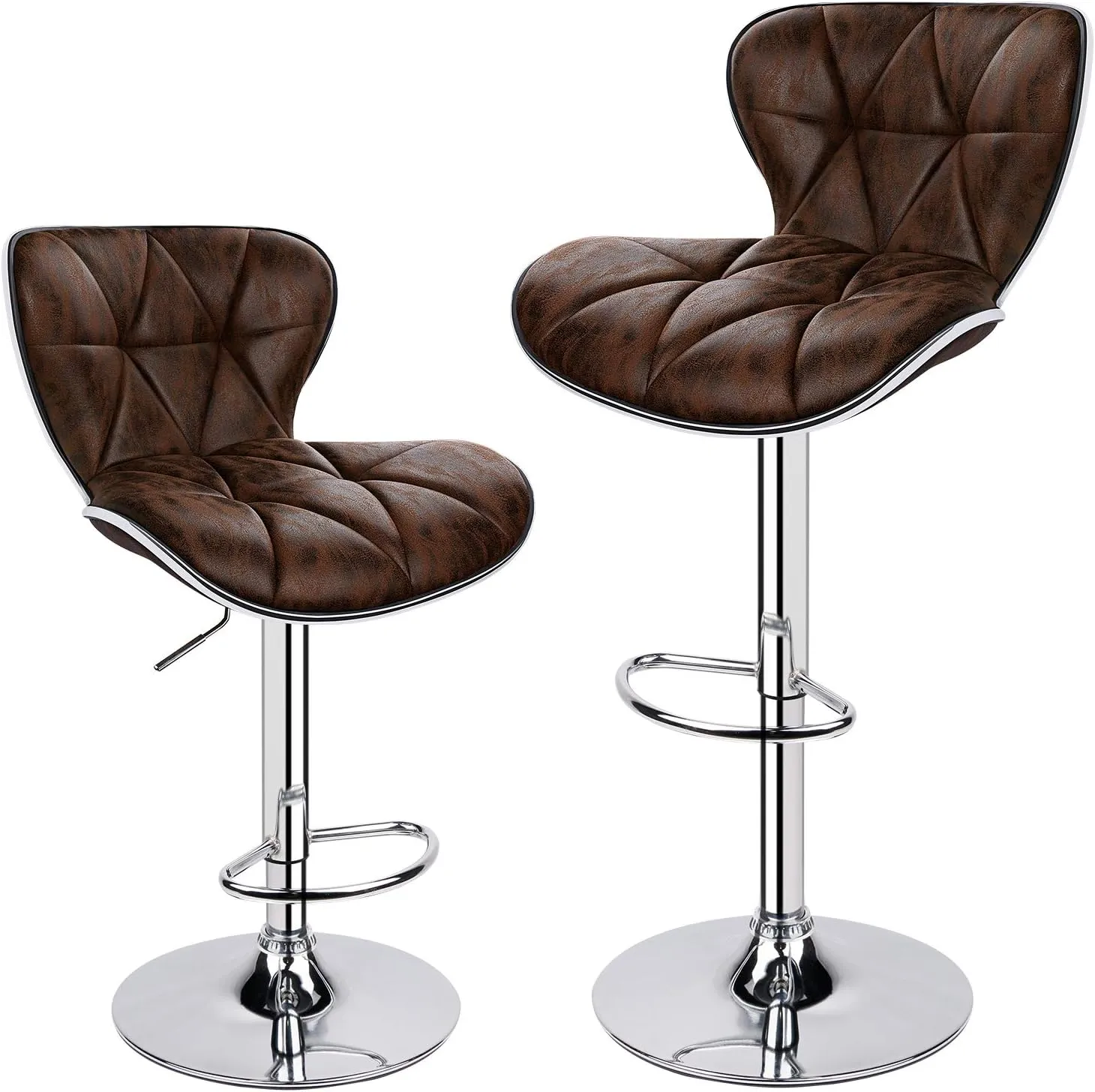 Leopard Shell Back Adjustable Swivel Bar Stools, Padded with Back, Set of 2 (Brown-Hot-Stamping Cloth)