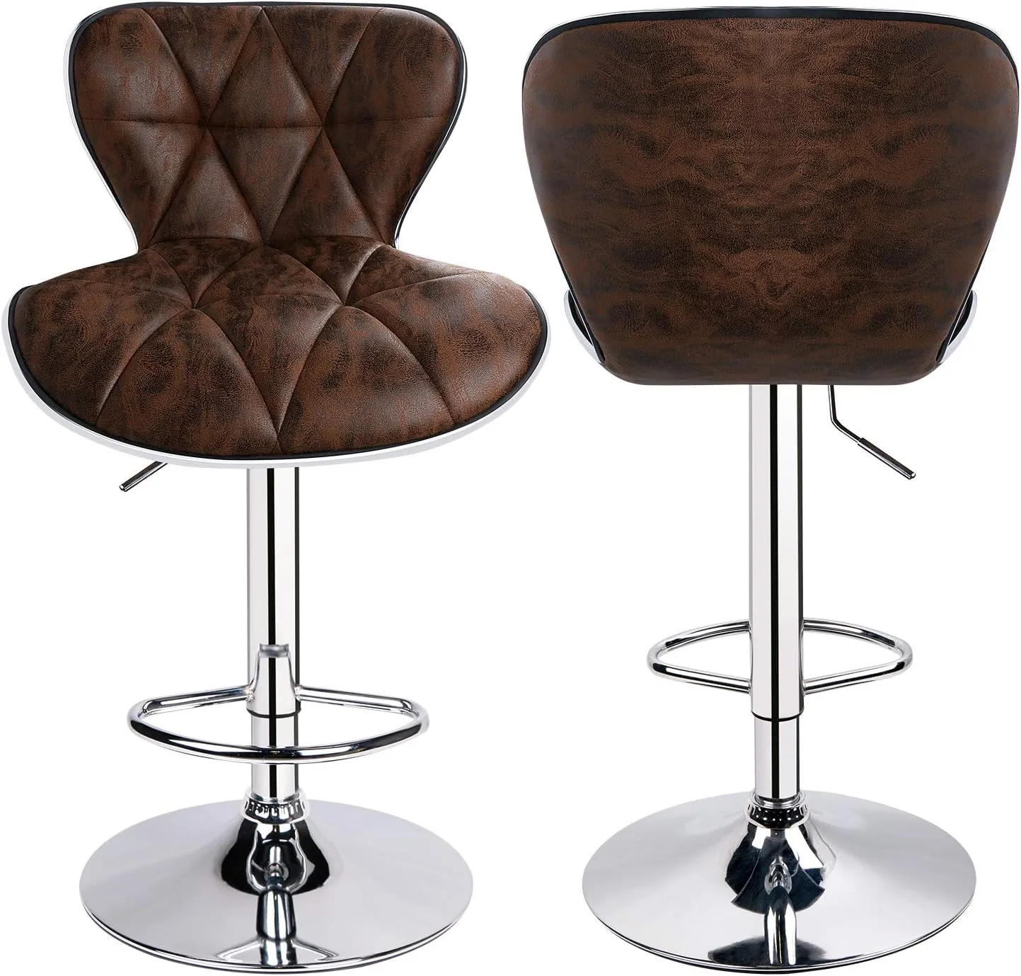 Leopard Shell Back Adjustable Swivel Bar Stools, Padded with Back, Set of 2 (Brown-Hot-Stamping Cloth)