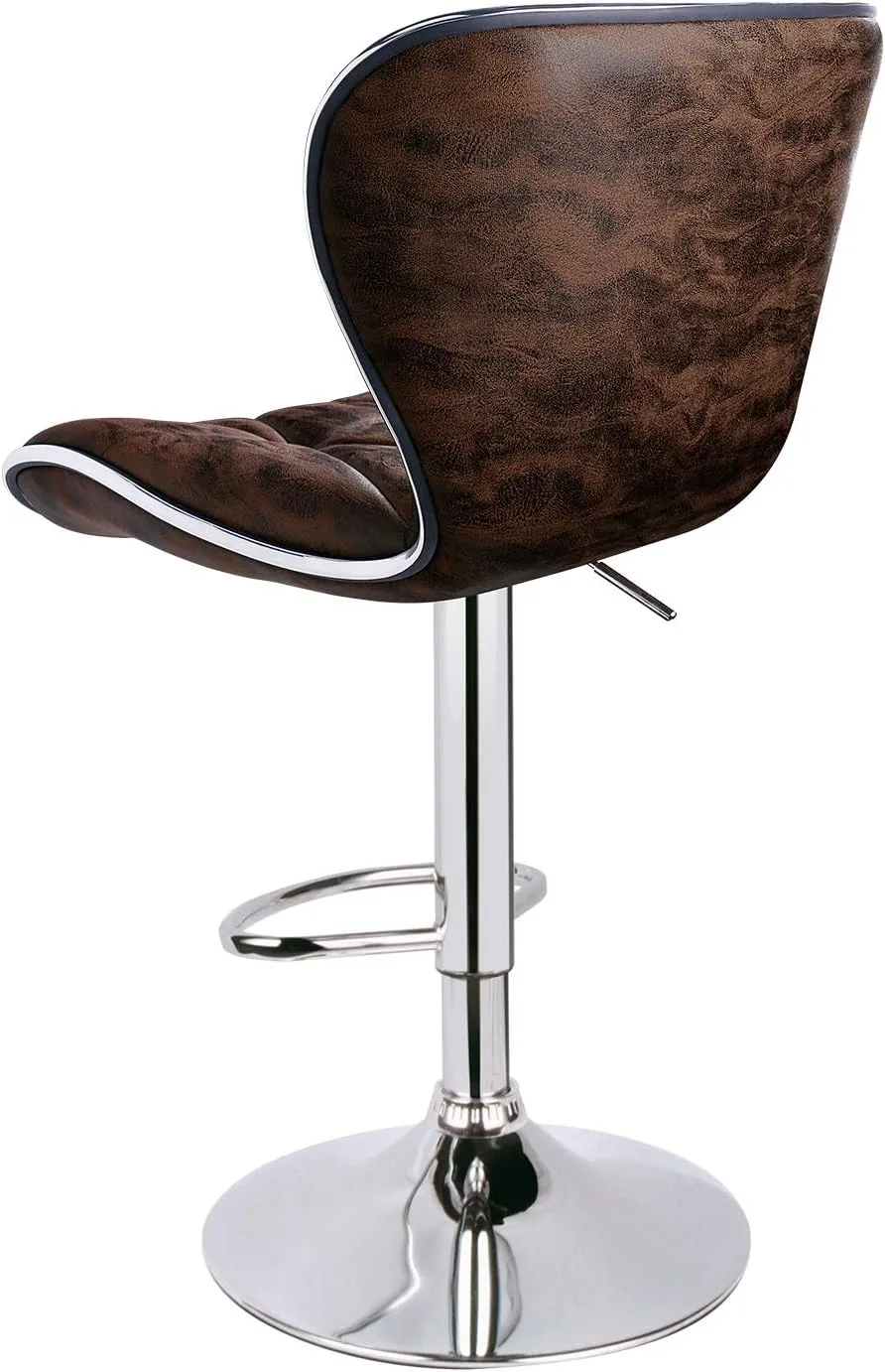 Leopard Shell Back Adjustable Swivel Bar Stools, Padded with Back, Set of 2 (Brown-Hot-Stamping Cloth)