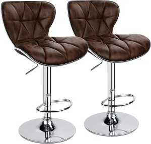 Leopard Shell Back Adjustable Swivel Bar Stools, Padded with Back, Set of 2 (Brown-Hot-Stamping Cloth)