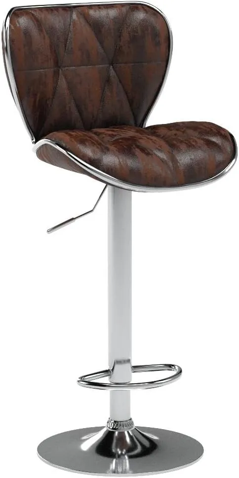 Leopard Shell Back Adjustable Swivel Bar Stools, Padded with Back, Set of 2 (Brown-Hot-Stamping Cloth)