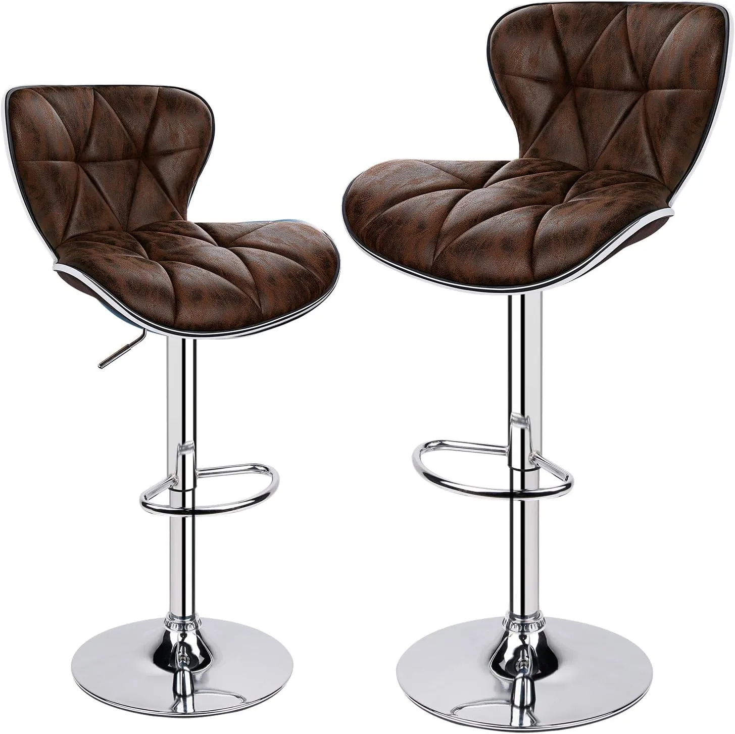 Leopard Shell Back Adjustable Swivel Bar Stools, Padded with Back, Set of 2 (Brown-Hot-Stamping Cloth)