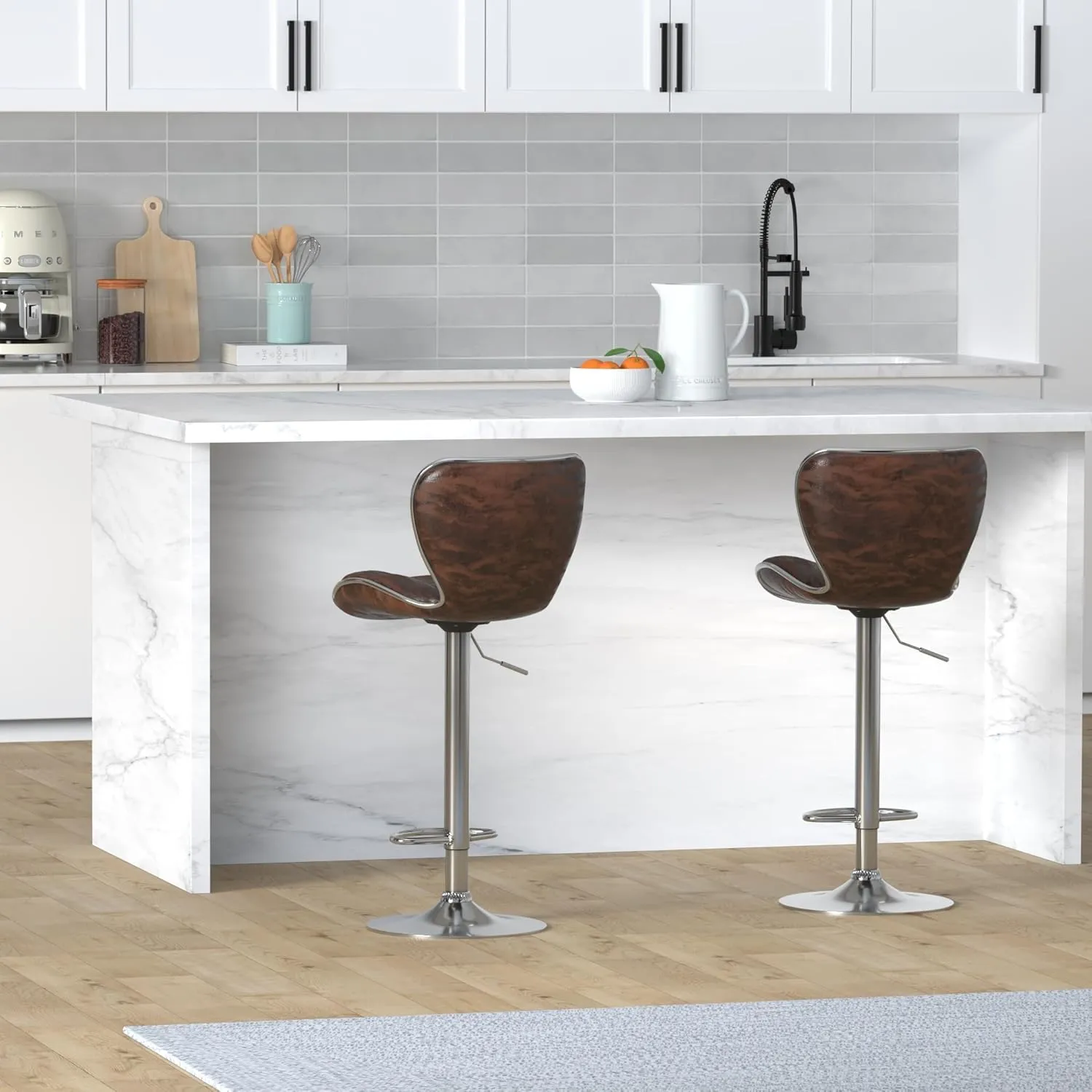 Leopard Shell Back Adjustable Swivel Bar Stools, Padded with Back, Set of 2 (Brown-Hot-Stamping Cloth)