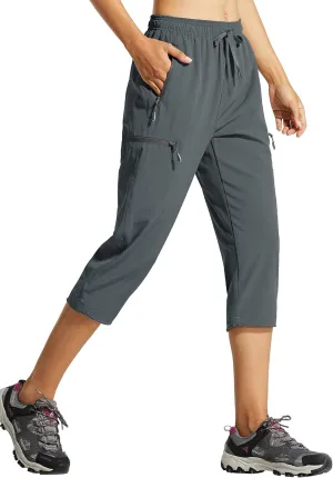 Libin Women's Capri Pants Lightweight Quick Dry Cargo Hiking Capris Travel Casual Outdoor Zipper Pockets
