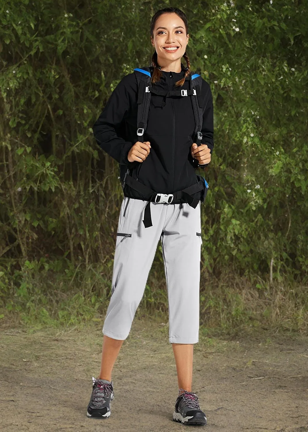 Libin Women's Capri Pants Lightweight Quick Dry Cargo Hiking Capris Travel Casual Outdoor Zipper Pockets