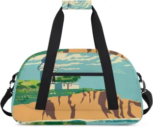 Lighthouse Beach Gym Duffel Bag for Men Women Vintage Pattern Sports Tote Bag with Adjustable Shoulder Strap for Dance Gymnastics Traveling Outdoor Camping Overnight Stay