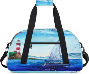 Lighthouse Ocean Sea Gym Duffel Bag for Men Women Oil Painting Sports Tote Bag with Adjustable Shoulder Strap for Dance Gymnastics Traveling Outdoor Camping Overnight Stay