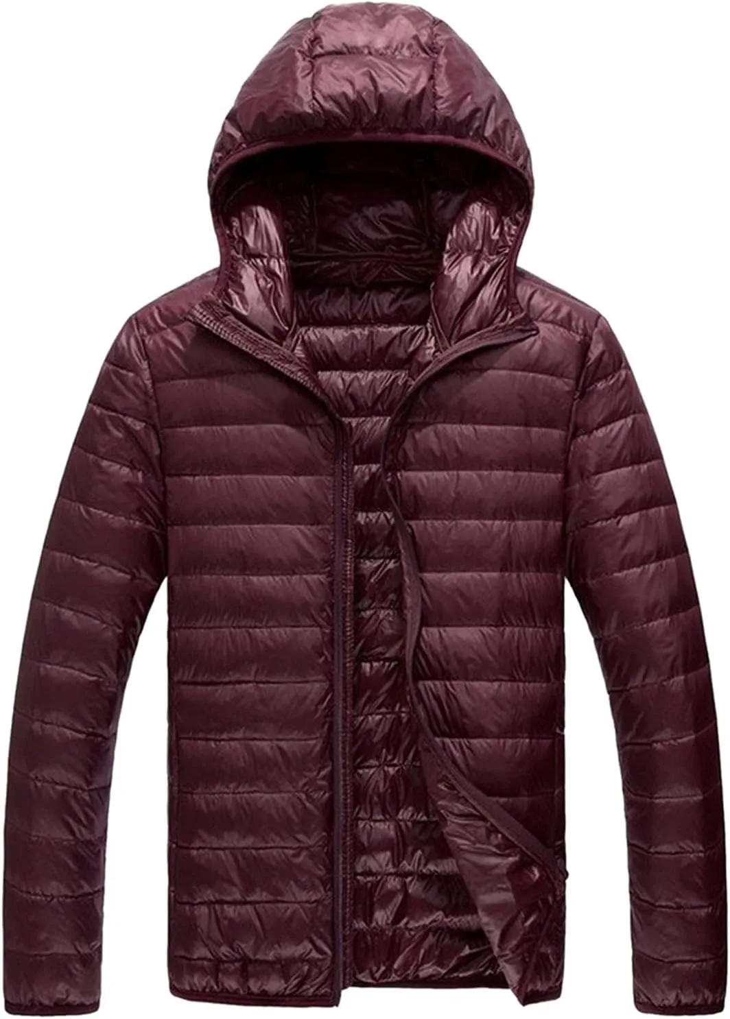 Lightweight Puffer Jacket for Men Slim Fit Casual Packable Hooded Jackets Warm Thicken Winter Full Zipper Padded Coats