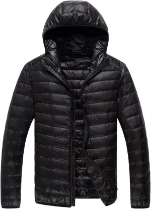 Lightweight Puffer Jacket for Men Slim Fit Casual Packable Hooded Jackets Warm Thicken Winter Full Zipper Padded Coats