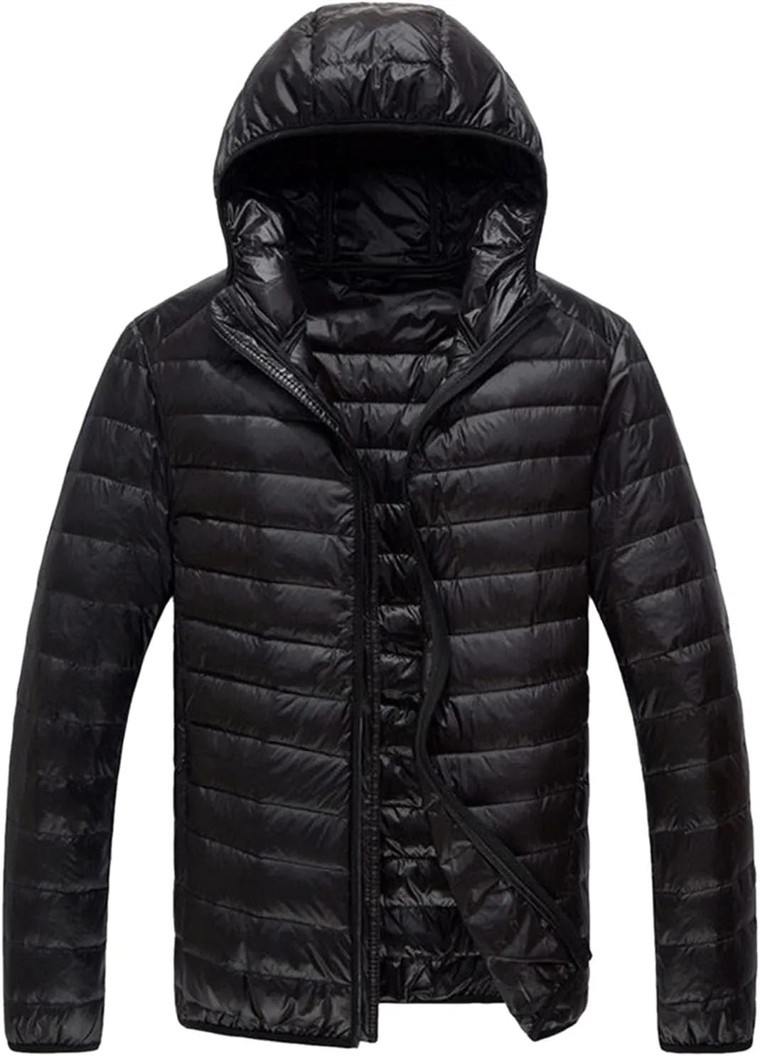 Lightweight Puffer Jacket for Men Slim Fit Casual Packable Hooded Jackets Warm Thicken Winter Full Zipper Padded Coats