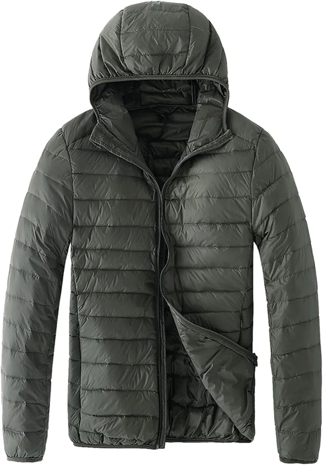 Lightweight Puffer Jacket for Men Slim Fit Casual Packable Hooded Jackets Warm Thicken Winter Full Zipper Padded Coats