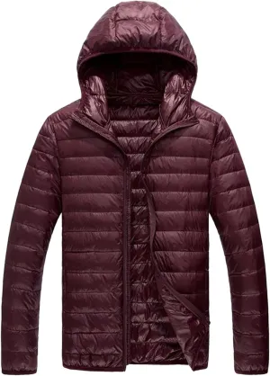 Lightweight Puffer Jacket for Men Slim Fit Casual Packable Hooded Jackets Warm Thicken Winter Full Zipper Padded Coats